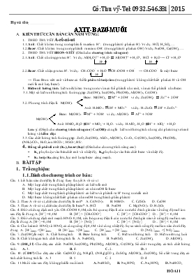 Giáo án Trắc nghiệm Axit - Bazơ - muối
